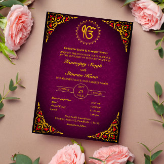 Invitation Mariage sikh du Punjabi Anand Karaj Golden