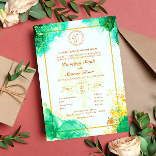 Invitation Mariage sikh du Punjabi Anand Karaj Golden