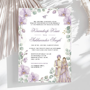 Invitation Mariage Sikh Fleur d'Orchidée Lavande Aquarelle