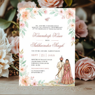 Invitation Mariage Sikh Floral Aquarelle Rose Pêche