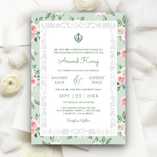 Invitation Mariage Sikh Punjabi Anand Karaj Vert Menthe Rose