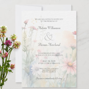Invitation Mariage silhouette de fleur sauvage aquarelle de p