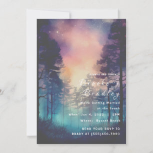 Invitation Mariage Silhouette de Forêt au Coucher du Soleil