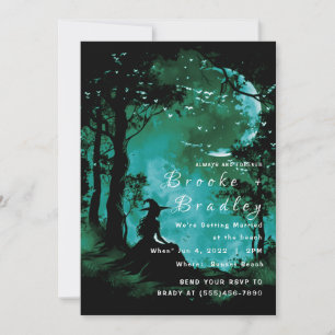 Invitation Mariage silhouette de forêt vert sarcelle et noir