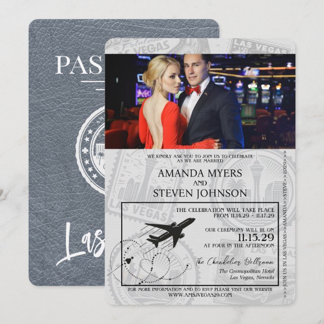 Invitation Mariage Silver Las Vegas Passport (Devant / Derrière)