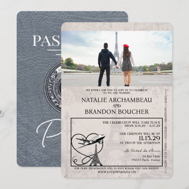 Invitation Mariage Silver Paris Passport (Devant / Derrière)