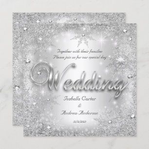 Invitation Mariage Silver Winter Wonderland Snowflakes