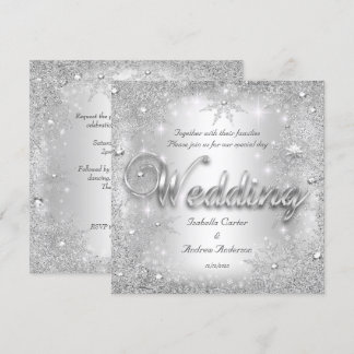 Invitation Mariage Silver Winter Wonderland Snowflakes