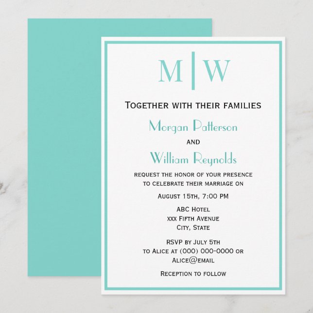 Invitation Mariage simple 2 initial lun VS do-it-yourself cou (Devant / Derrière)