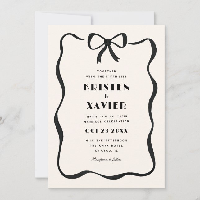 Invitation Mariage simple à bordure noire (Devant)