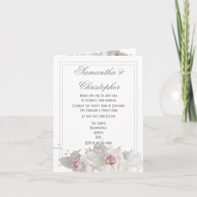 Invitation Mariage simple à fleurs blanc clair (Devant)