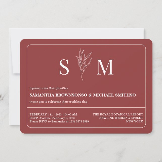 Invitation Mariage simple à fleurs en terre cuite (Devant)