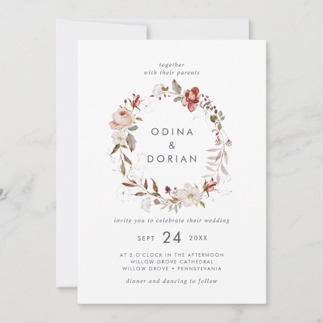 Invitation Mariage simple à germes floraux (Devant)