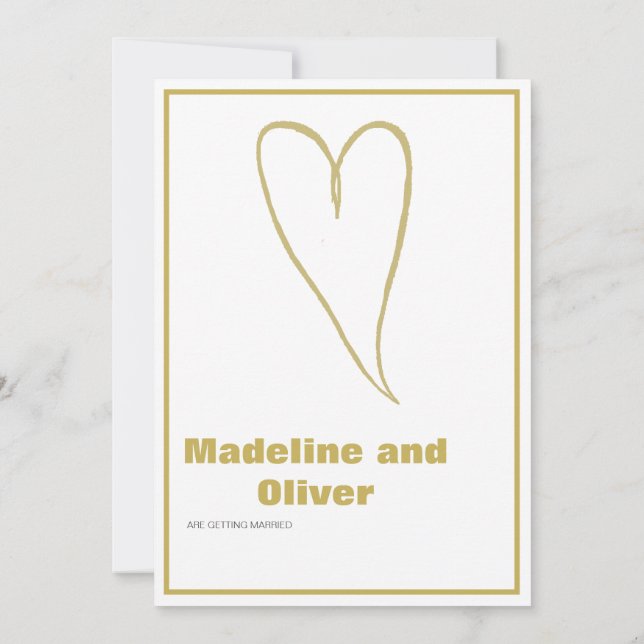Invitation Mariage Simple Blanc Cœur D'or (Dos)