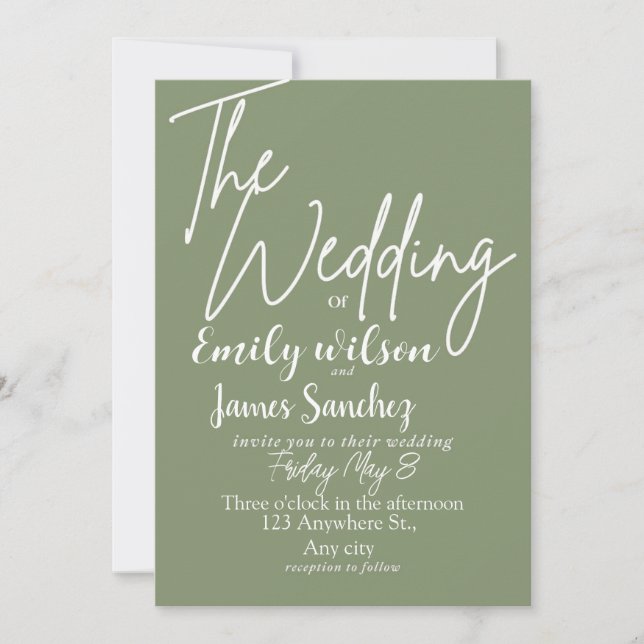 Invitation Mariage simple blanc et vert moderne (Devant)