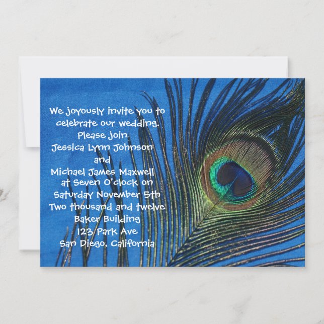 Invitation Mariage simple bleu de paon (Devant)