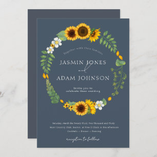 Invitation Mariage simple Boho Royal Blue Opulence Sunflowers