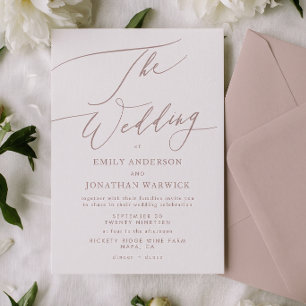 Invitation Mariage Simple Calligraphie Taupe Rose Moderne