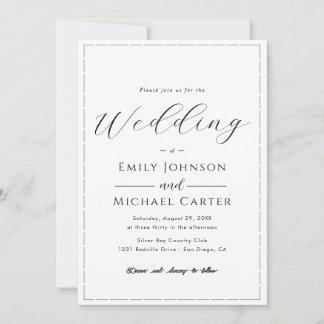 Invitation Mariage Simple Classique Noir & Blanc Tout-En-Un
