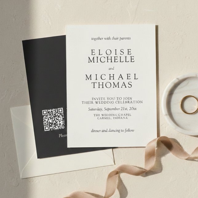 Invitation Mariage Simple Code QR Classique Ivoire (Simple Ivory Classic QR Code Wedding Invitation)