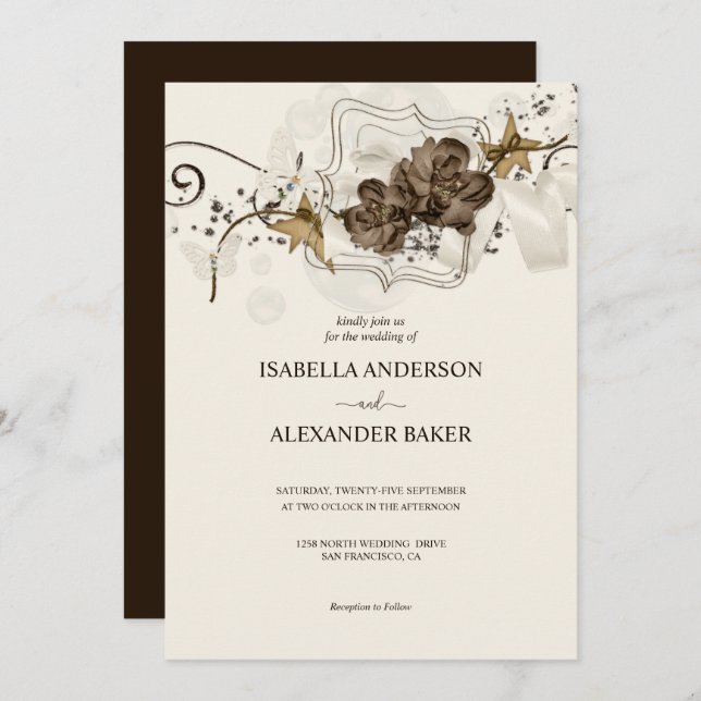 Invitation Mariage simple d'arrangement floral (Devant / Derrière)
