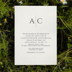 Invitation Mariage simple de monogramme noir et blanc