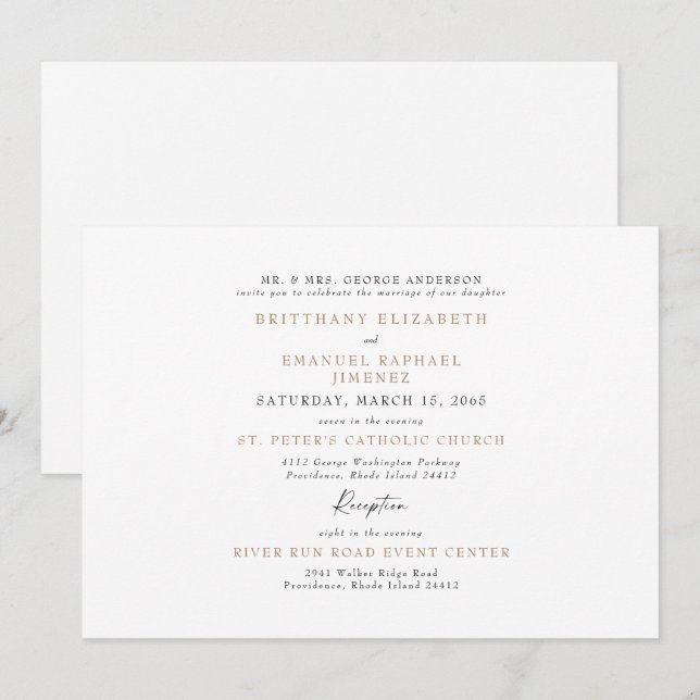 Invitation Mariage simple de parents mariés blancs et dorés (Devant / Derrière)