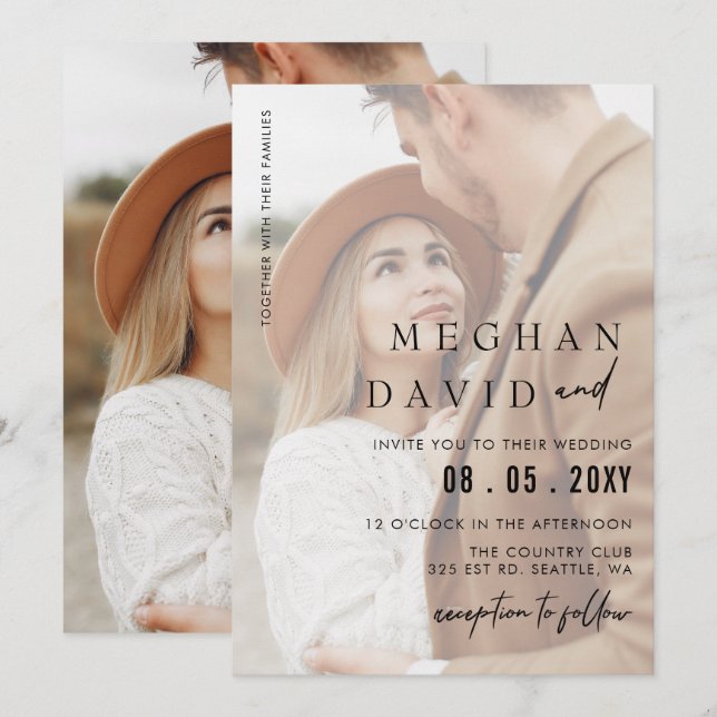 Invitation Mariage simple de superposition photo complète (Devant / Derrière)