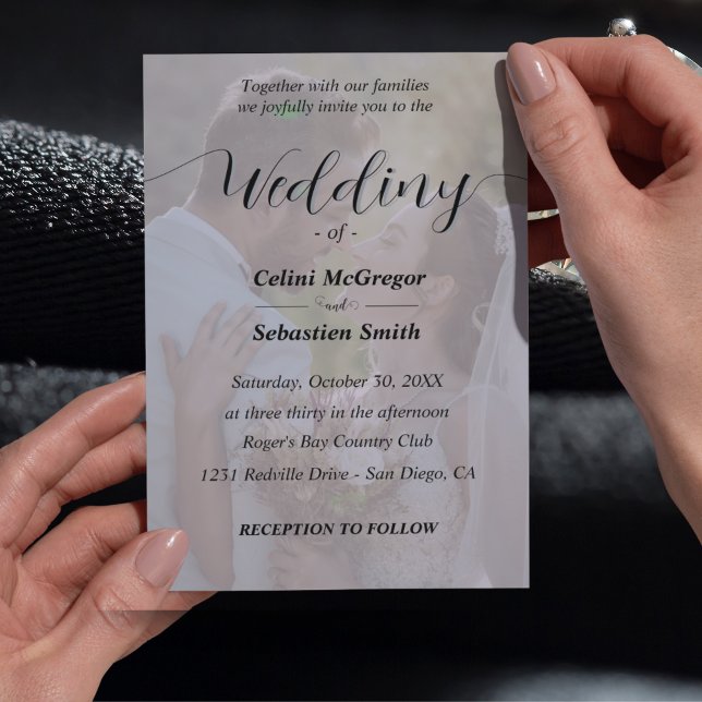 Invitation Mariage simple de superposition photo en noir et b (Elegant Photo Wedding Invitation - Minimalist Design)