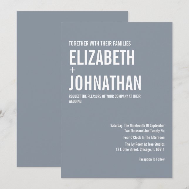 Invitation Mariage simple Dusty Blue Typography (Devant / Derrière)