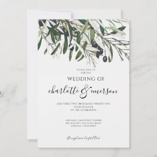 Invitation Mariage simple élégant à branche d'olivier