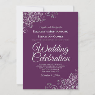 Invitation Mariage Simple Élégant Argent sur Violet