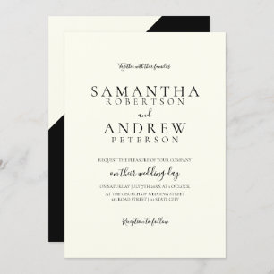 Invitation Mariage simple élégant en ivoire noir de
