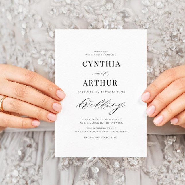 Invitation mariage simple en lettres chic noir et blanc (Créateur téléchargé)