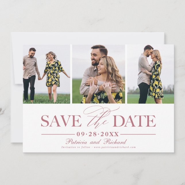 Invitation Mariage Simple Et Design Enregistrer La Date 3 Pho (Devant)