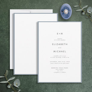 Invitation Mariage simple et élégant de monogramme bleu foncé