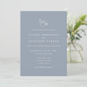 Invitation Mariage simple et élégant de monogramme bleu foncé