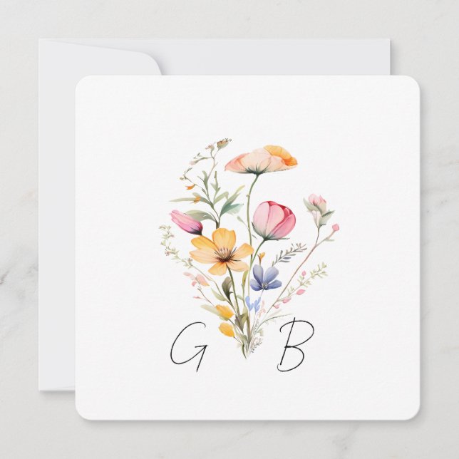 Invitation Mariage simple Fleur sauvage de couleur aquarelle (Devant)