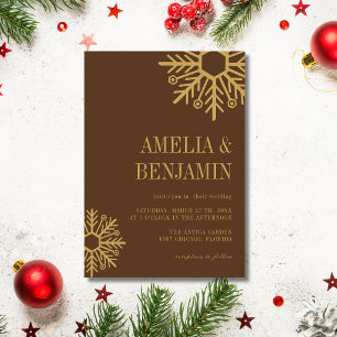 Invitation Mariage simple flocon de neige marron chocolat et 