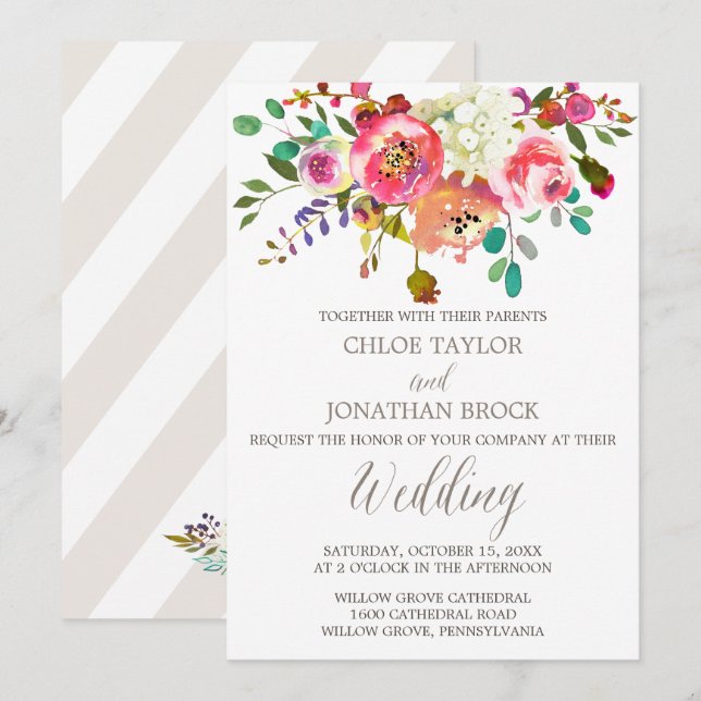 Invitation Mariage simple floral Bouquet (Devant / Derrière)