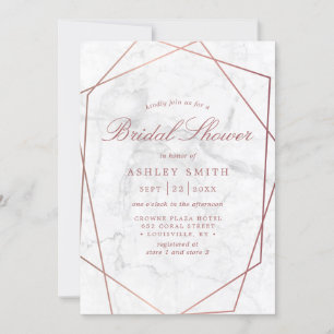 Invitation Mariage simple géométrique Rose Gold Marbre