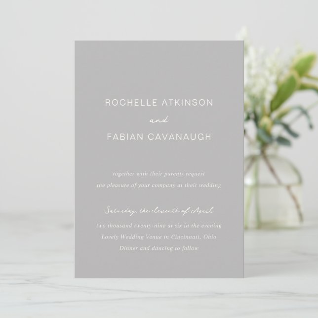 Invitation Mariage simple gris élégant (Debout devant)