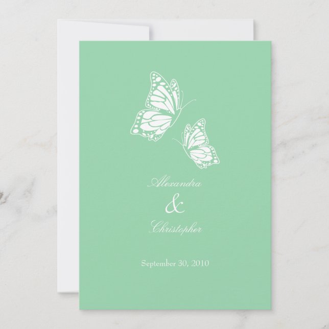 Invitation Mariage simple Mint Green Butterflies (Devant)