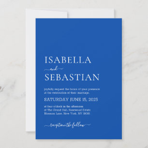 Invitation Mariage Simple Moderne Bleu Cobalt