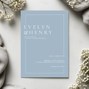 Invitation Mariage simple moderne bleu poussiéreux blanc bord