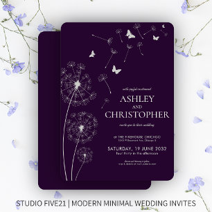 Invitation Mariage simple moderne foncé violet Dandelion