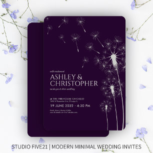 Invitation Mariage simple moderne foncé violet Dandelion