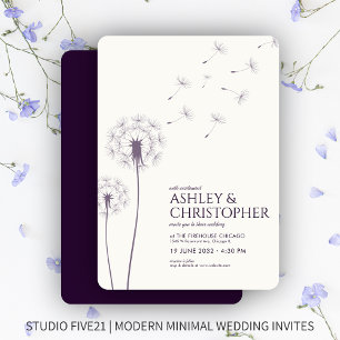 Invitation Mariage simple moderne foncé violet Dandelion