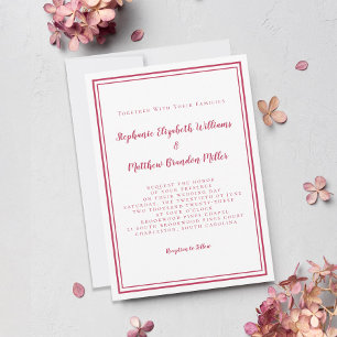 Invitation Mariage simple, moderne, minimaliste, magenta, rou