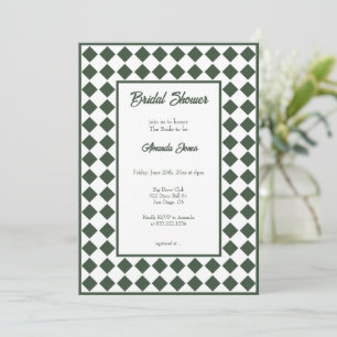 Invitation Mariage simple moderne vert foncé à carreaux